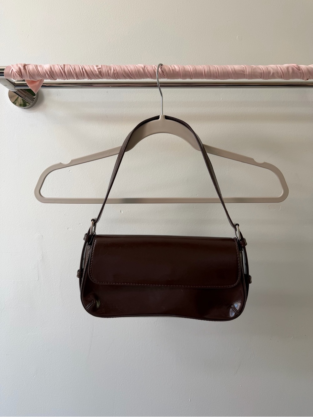 Faux Leather Shoulder Bag in Dark Brown